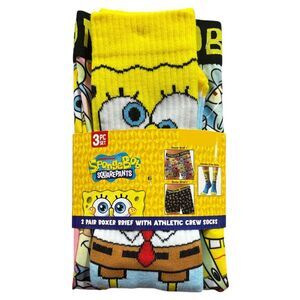 Spongebob - Licensed Character Men's 2 Pack Boxer Brief with Athletic Crew Socks